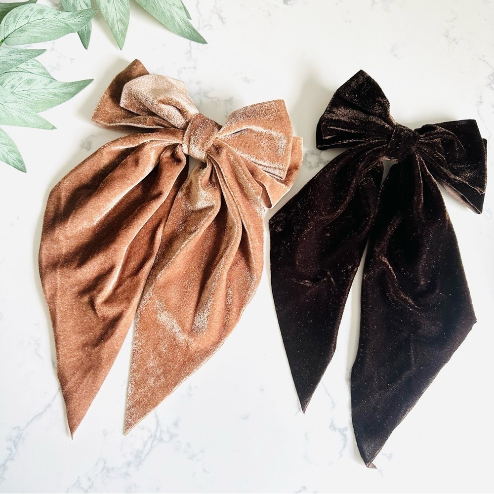 3/$22🩶 Giant Brown Tan Velvet Bows Barrette Hair Bow Handmade Hair Accessories